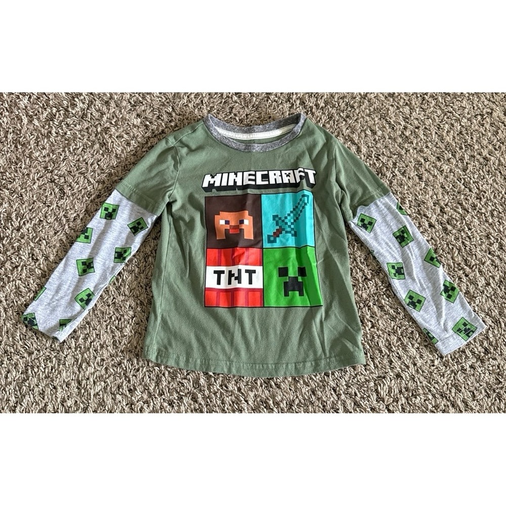 Jumping Beans Boys Gray "Minecraft" Long Sleeve Tee Size 4